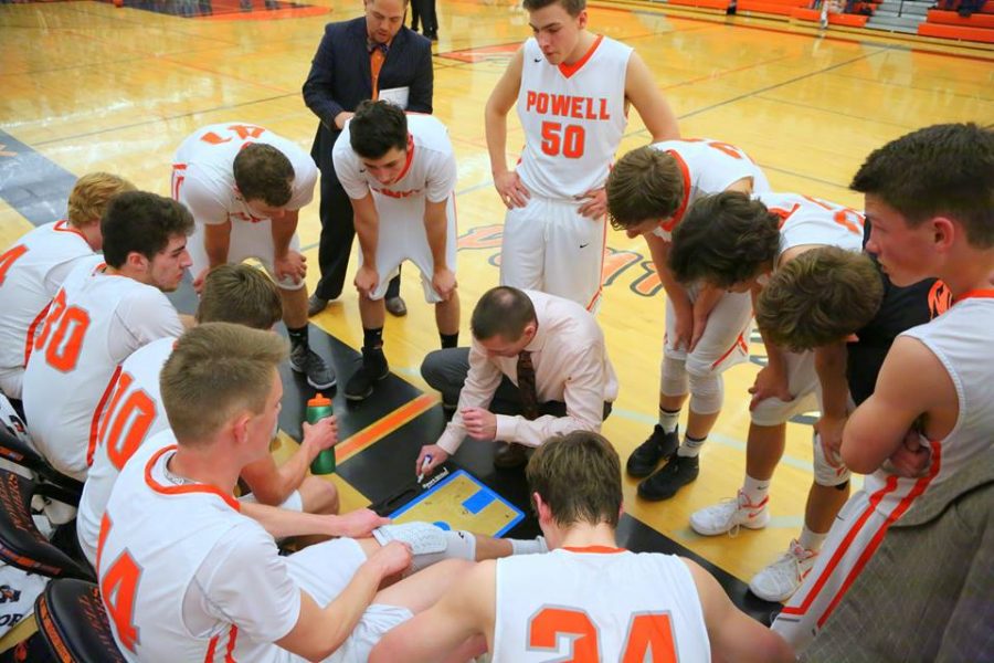 Coach Chase Kistler lines out the Panthers during a timeout against Riverton on Jan. 19.