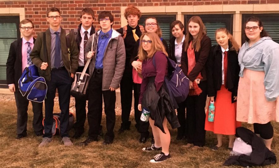 PHS Speech and Debate team members who competed at Natrona High School include (from left) Daniel Hawley, Bennett Walker, Aidan Hunt, Nic Fulton, Grant Dillivan, Shaelynn Theriault, Courtney Childers, Anna Atkinson, Marina Goffaux and Crystal Emmett. In front is Lucy Sullivan.