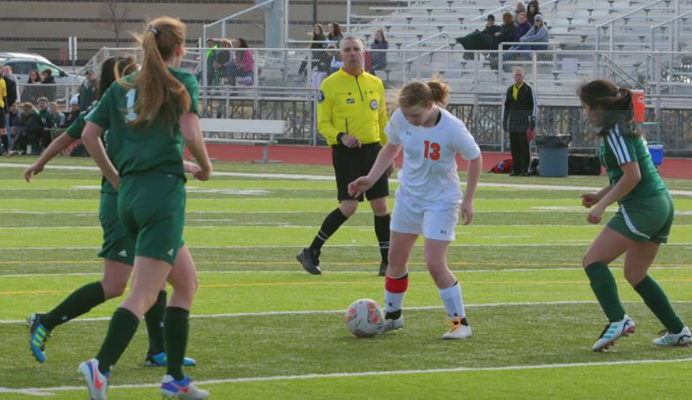 Michele Wagner winds up to shoot the ball for the winning goal.