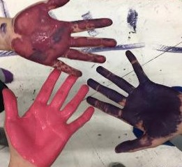 After completing required set work, members of the Addams Family cast had some fun with the paint.