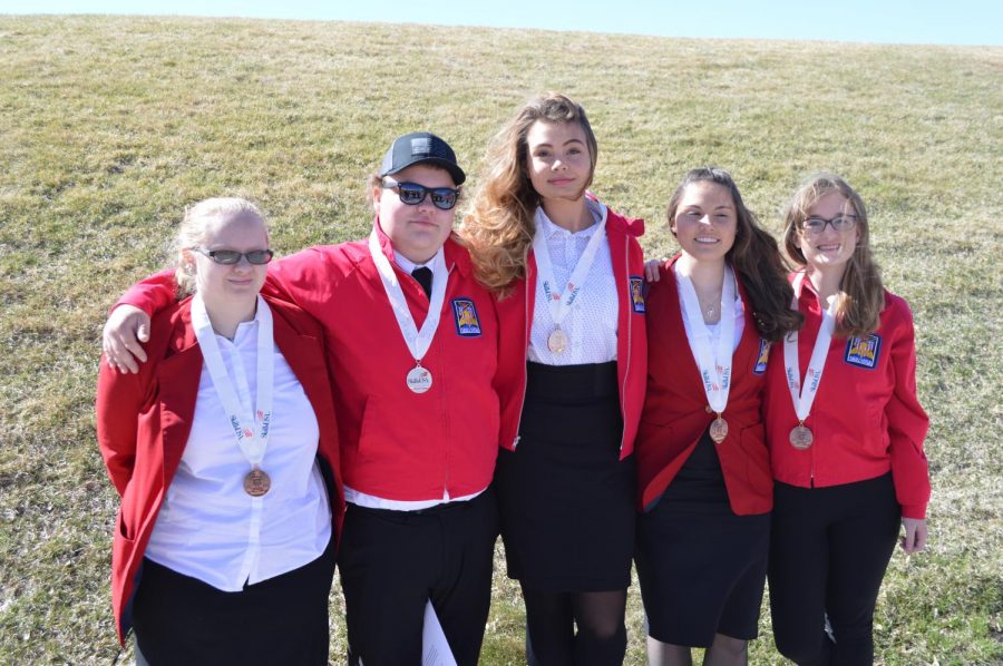 Powell High School Skills USA students who earned medals at the state competition include (from left) Olivia Lobingier, Jeremy Ackley-Burrs, Heather Lieser, Ashlyn Aguirre and Kailyn Church