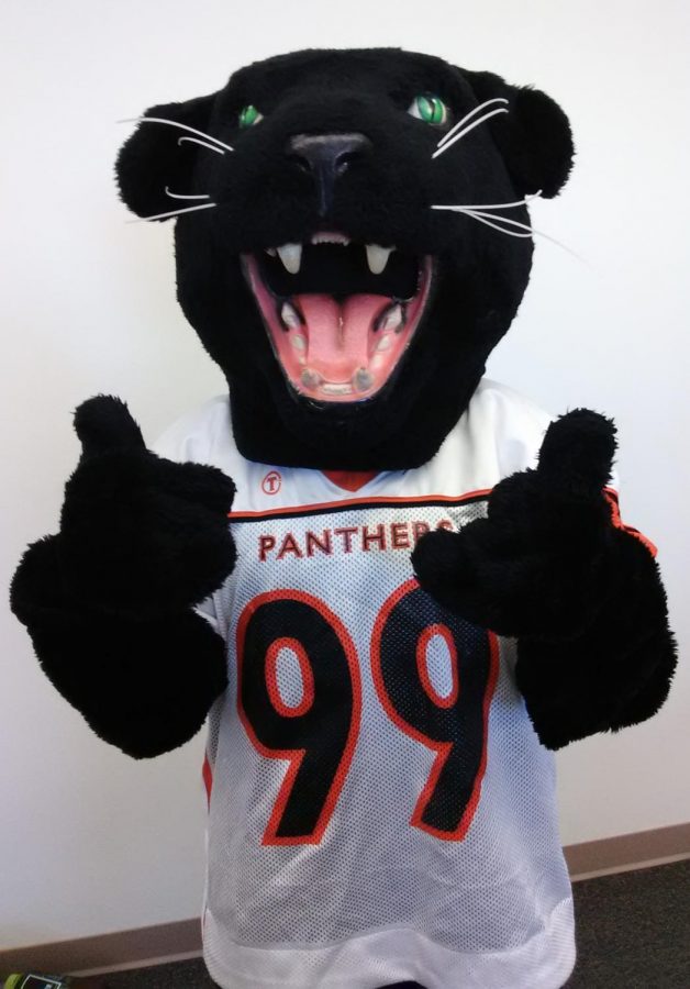 P-Town the Panther poses before a cross country practice in Mrs. Ashley Hildebrand’s room.