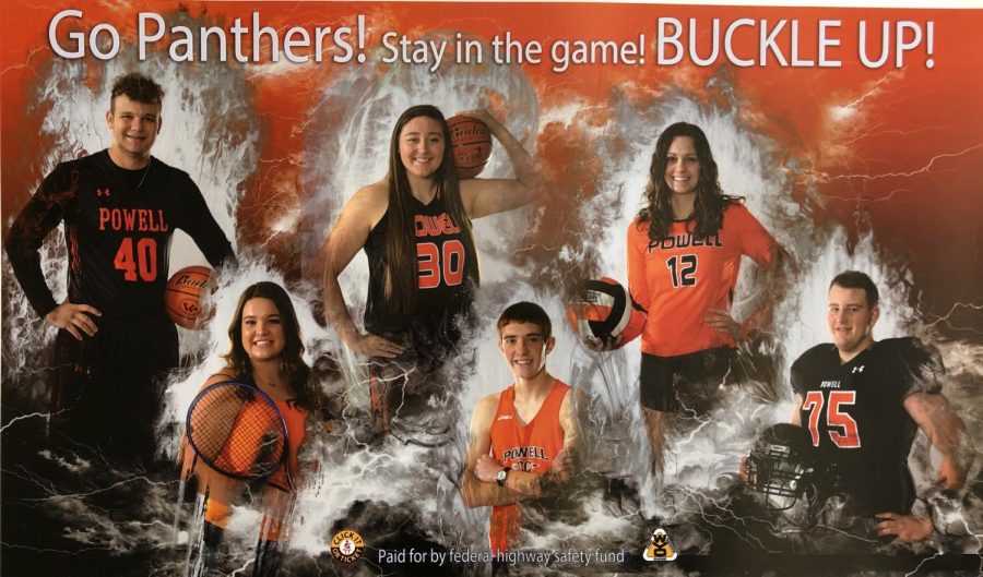 The letter club consists of six seniors who have lettered in a varsity sport. This years club are featured on the poster in the commons, promoting seat belt usage. 