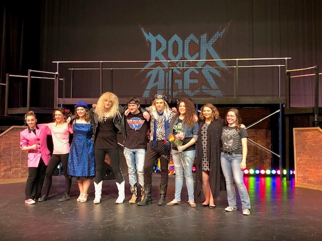Seniors involved in Rock of Ages include (from left) Lucy Sullivan, Joelynn Petrie, Abi Cubbage, Aidan Hunt, Holden Wilson, Takota Hammond, Cierra Bridges, Kenadee Bott and Sadie Wenzel.