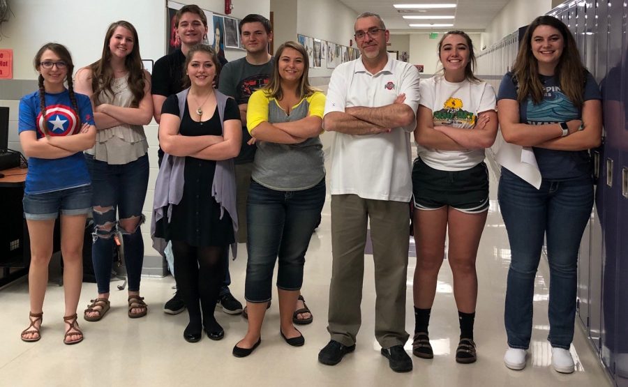 Graduating seniors who have served on the Prowl staff during the 2018-19 school year include (from left); Joelynn Petrie, Devon Curtis, Aidan Hunt, Abigail Cubbage, Holden Wilson, Kenadee Bott, Adviser Mr. Vin Cappiello, Gracie McLain and Kara Borcher.