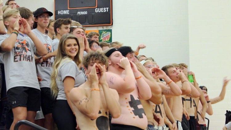 The Powell High School student section gets “ROWDIE” for the PHS Lady Panthers volleyball team on Thursday September 12 in the Panther gymnasium. 
