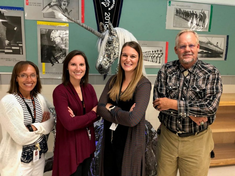 The new PHS staff members pose for a picture. (From left) Mrs. Cathy McKenzie, Mrs. Kallie Papich, Mrs. Kaitlin Loeffen and Mr. Jerry Bellmeyer.
