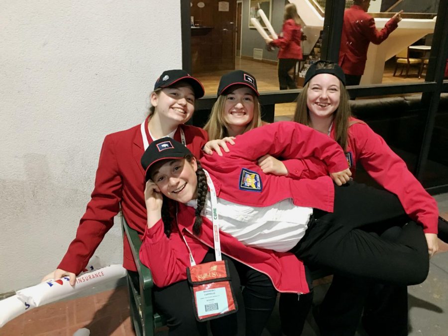 Powell High School SkillsUSA members pose for a picture at the National competition in Kentucky. Back, from left: Bailee Moore, Kaitlyn Church, Nellie Lucas. Front: Maggie Cappiello.
