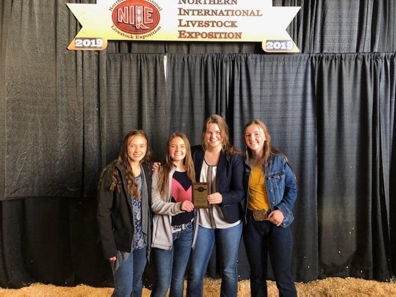 (from left) Amber Visocky, Allyson Visocky, Tegan Lovelady and Madi Harvey pose with their 2nd place plaque after the NILE. Not pictured: Hadley Mehling