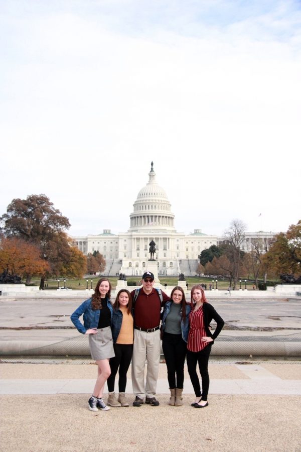 Posing in front of the Capitol are (from left) Abby Landwehr, Rachel Kuntz, Mr. Vin Cappiello, Lauren Lejeune and Lauren Dewitz.