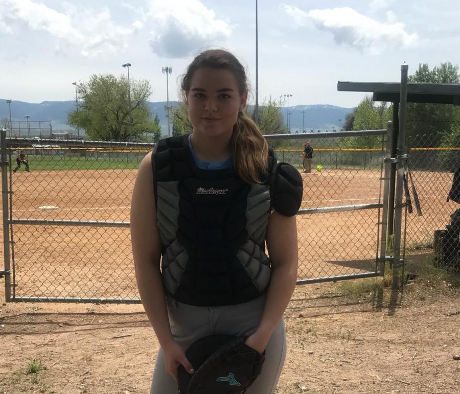 Tegan+Lovelady+poses+in+her+catching+gear+at+the+Casper+Softball+Complex+minutes+before+the+Powell+Roughriders+stepped+on+the+field+to+play+their+first+game+of+the+2019+summer+season.%0A