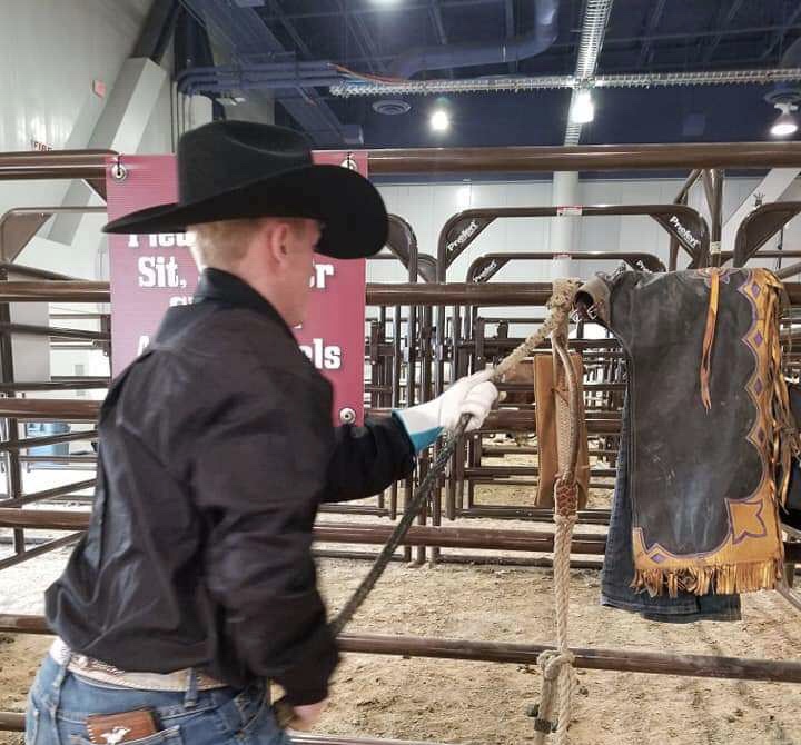 PHS junior Stephan Dahl warms up for his bull riding competition at the Junior World Finals in Las Vegas.