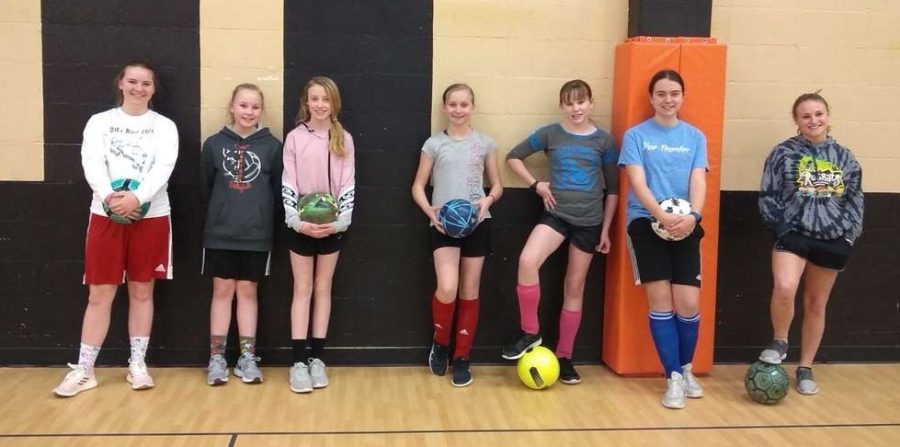 Senior Michele Wagner and junior Sidney Karst coach middle school soccer at unofficial practices between the Powell Middle School and PHS.