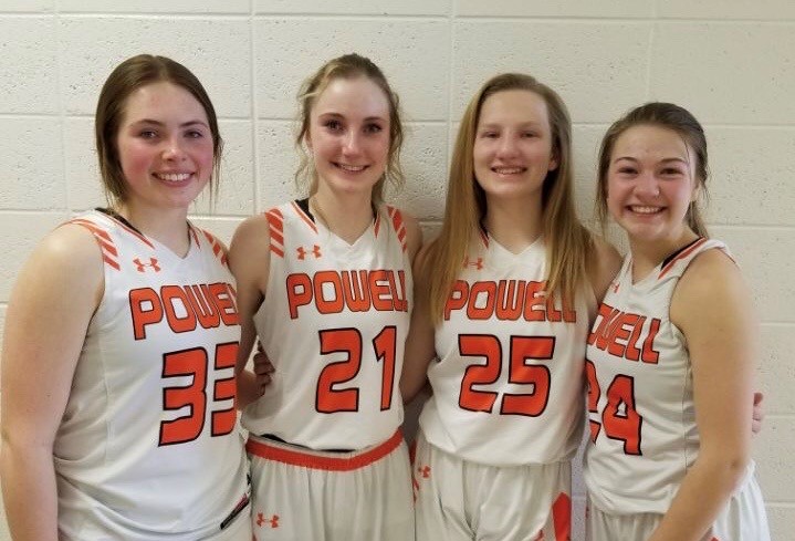 Juniors (from left) Paije Johnson, Hailee Hyde, Rose Graft and Madison Fields at the basketball regional tournament March 6 in Lyman.