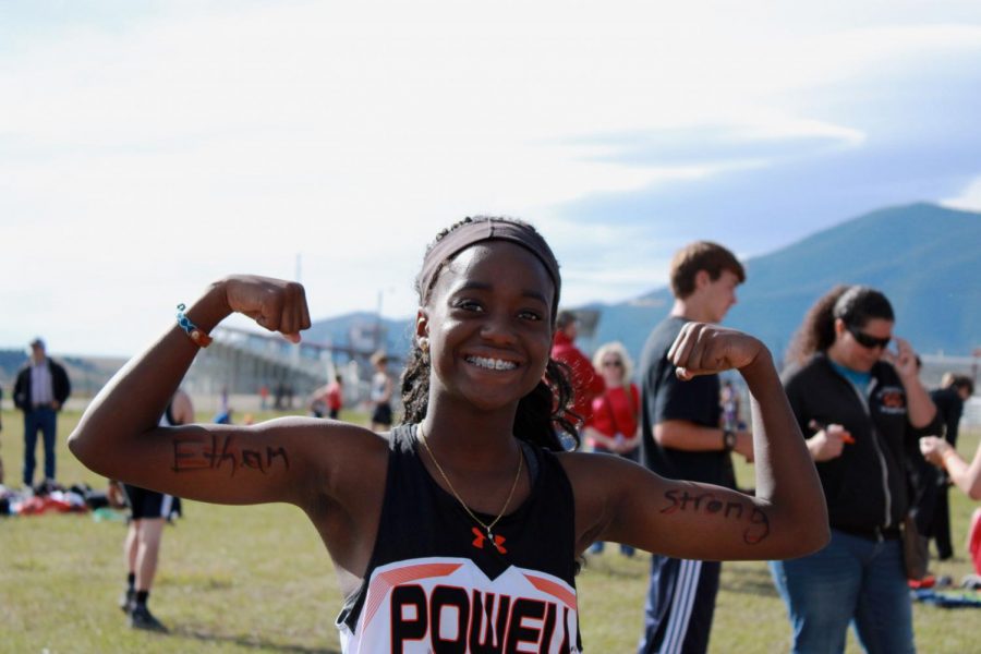 Sophomore Kalaiah Stenlund poses for a photo during the Red Lodge XC meet in September.