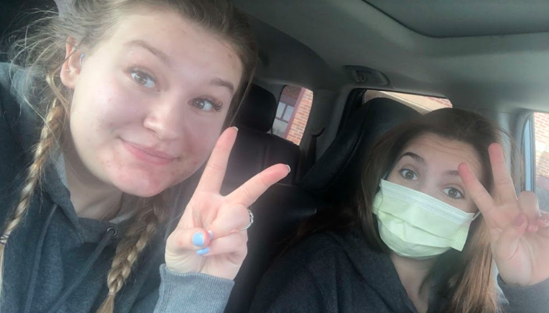 PHS senior Lauren Lejeune (right)  and senior roommate Kenzie Clarkson take a selfie while waiting to see a doctor. 