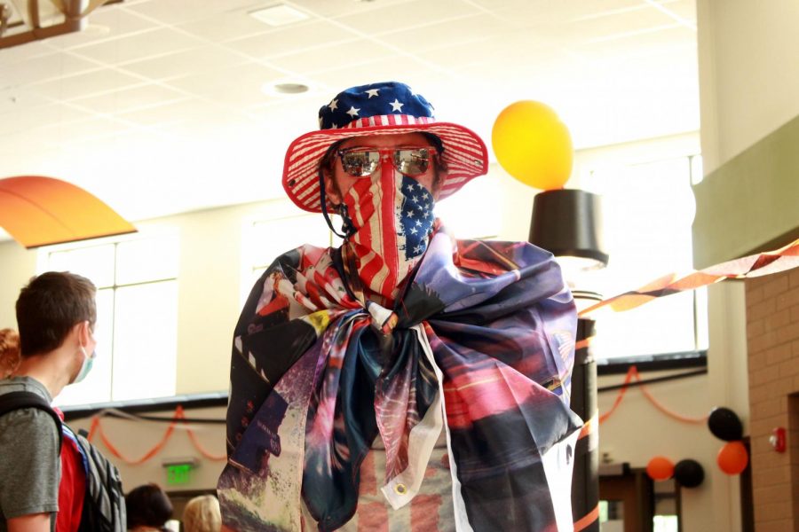 PHS Junior Cole Frank poses for a photo on red, white and blue day.