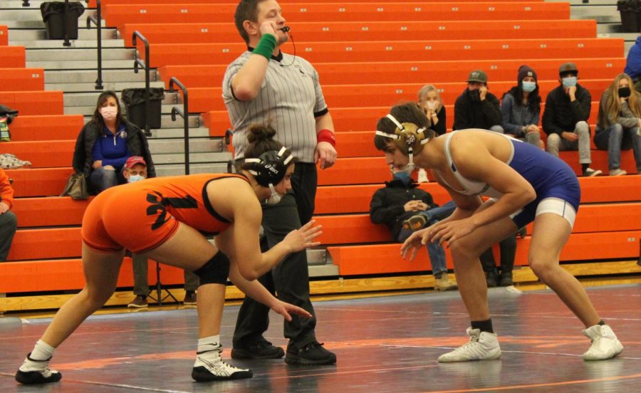 Emma Karhu squares off against her Thunder Basin opponent Dec. 4. Karhu would go on to win the match later that night.