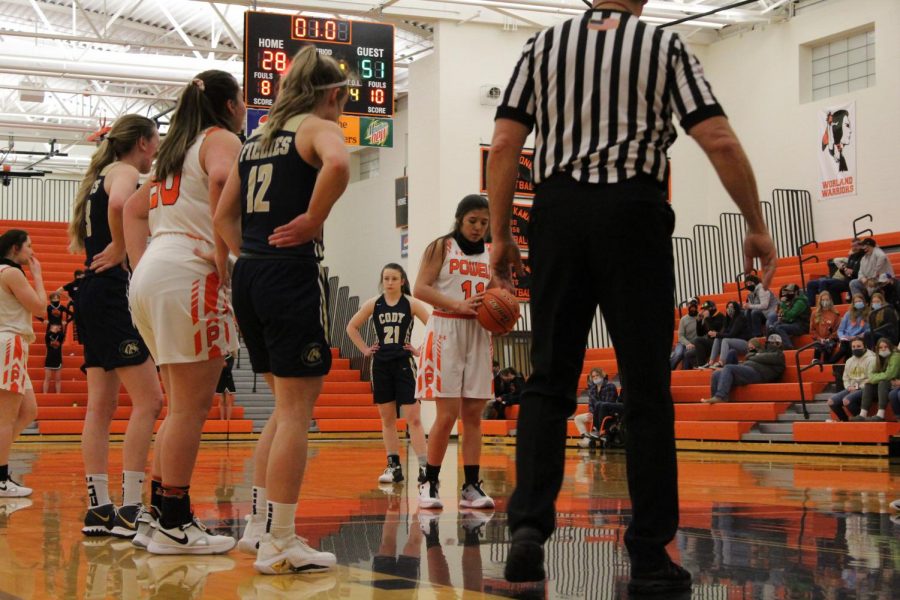 PHS junior, Kaili Wisniewski squares up to the basket for a free throw in the Powell-Cody game on Jan. 30