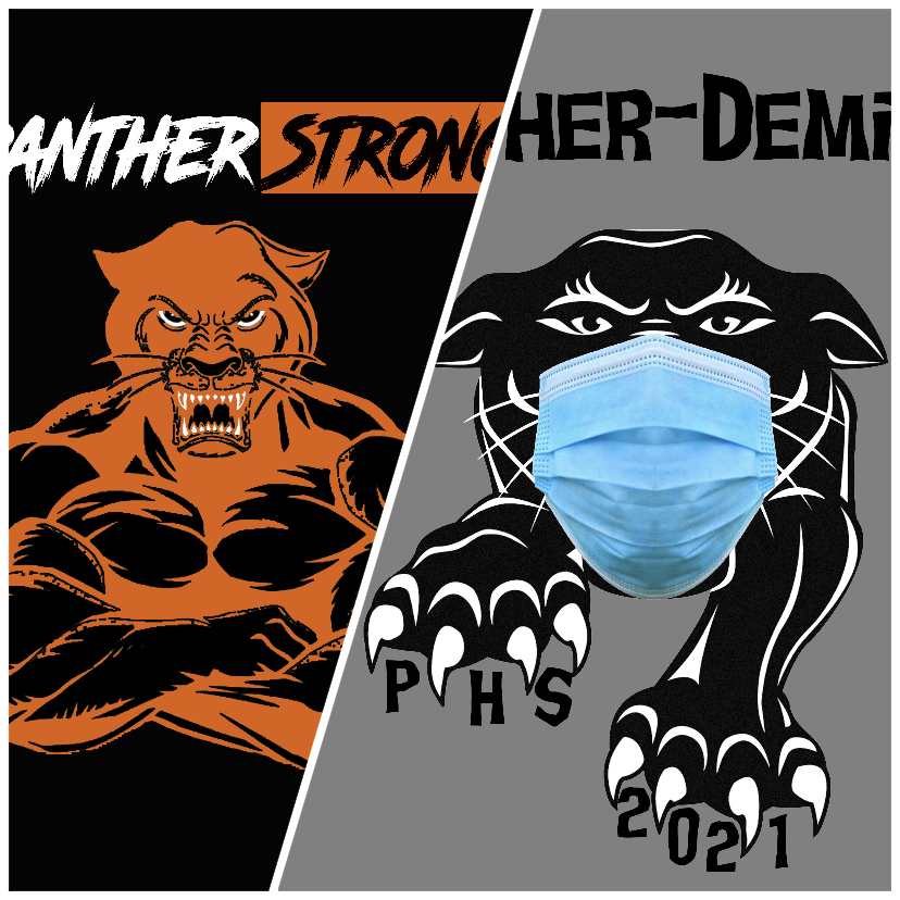 (From left) PHS 2019-20 yearbook cover with the theme “#PantherStrong.” Beside it, the PHS 2020-21 yearbook cover with the theme “Panther-demic” is shown. 