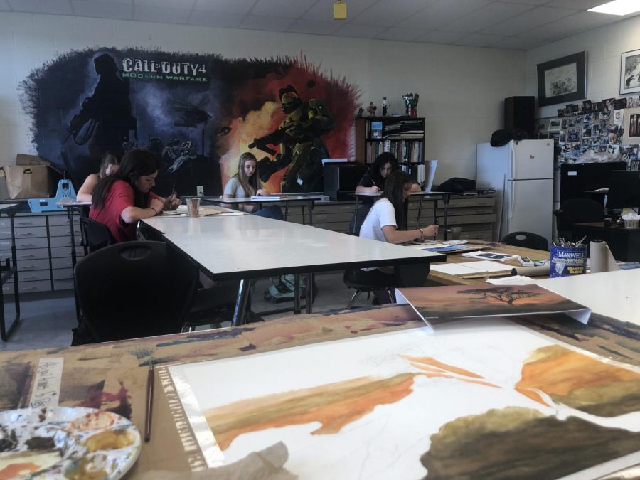 Powell High School students utilize Panther Time to work on school work in the art room.