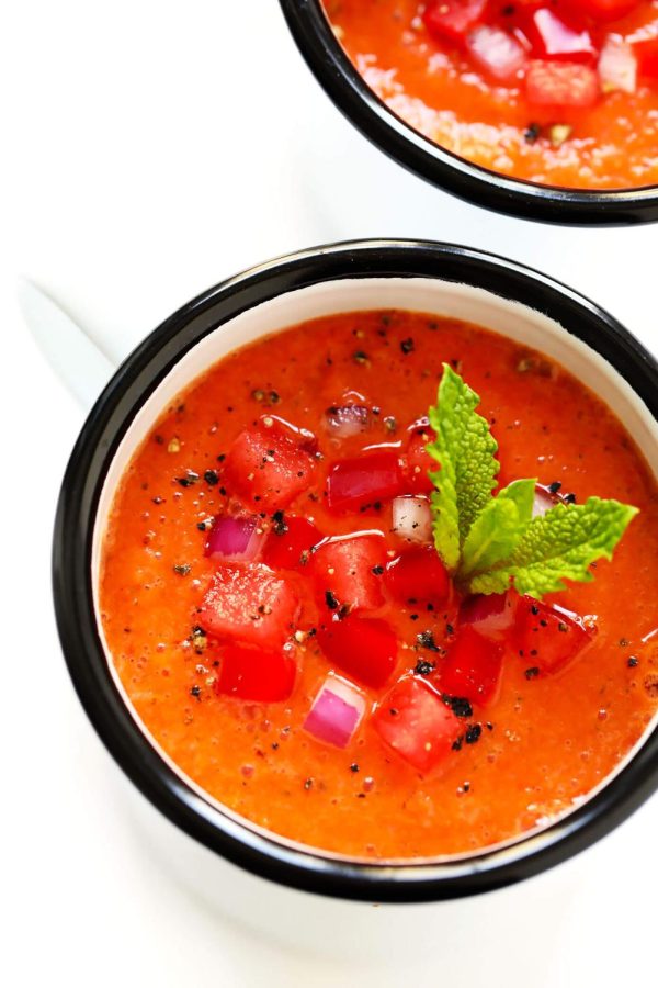 A+fresh+bowl+of+watermelon+gazpacho+to+start+off+summer.+