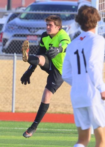 Panther goalie, junior Holden Cooper, goes to block a goal during their game against Worland on April 25.