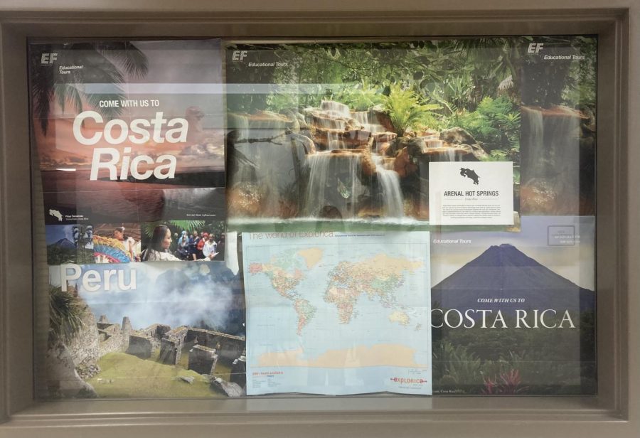 Outside Mr. Preator’s classroom at PHS, he promotes Costa Rica on the window so all students can view it.