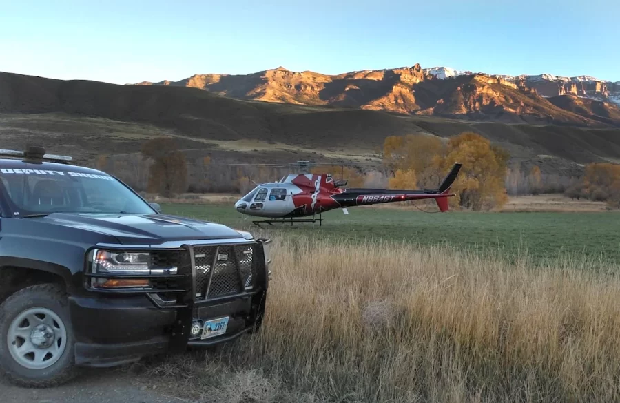 Members of the Park County Search and Rescue group helicopter grizzly attack victims to the hospital following the incident on Oct.15. Brady Lowry and Kendall Cummings both experienced extensive injuries but are expected to make full recoveries. 