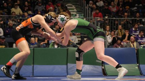 Freshman Allison Leblanc battles her way through her finals match at the first ever Wyoming girls state wrestling tournament.
