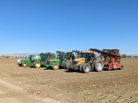 Beet diggers and farmers line up at the field where Lyle Bjornstead died to help the 3B farms finish beet harvest and to support the Bjornstead family.
