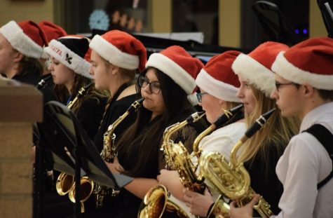 Members of the PHS jazz perform at a Christmas concert in December. Choir and band members performed in District Music Performance Assessment April 17-18. 