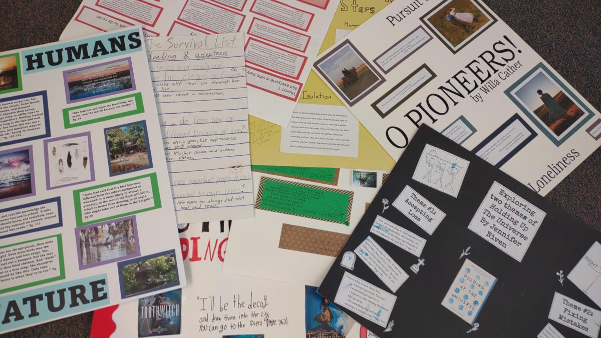 Pre-AP posters depict themes from each student’s summer homework novel.