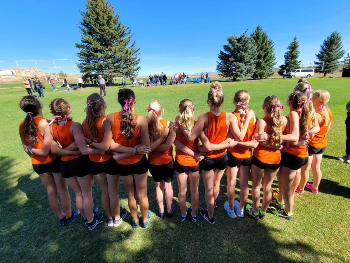 Cross+country+girls+stand%2C+arms+intertwined%2C+waiting+for+their+race+to+start.+Photo+courtesy+of+Jill+Zickefoose.