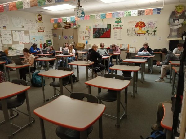 Powell High School Spanish students practice their foreign language skills in class.