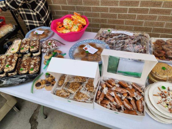 Cookies and baked treats are displayed on a table for Westside’s bake sale. 