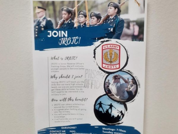 Junior Reserve Officer Training Corps [JROTC] sign-up poster in the purple pod hallway.