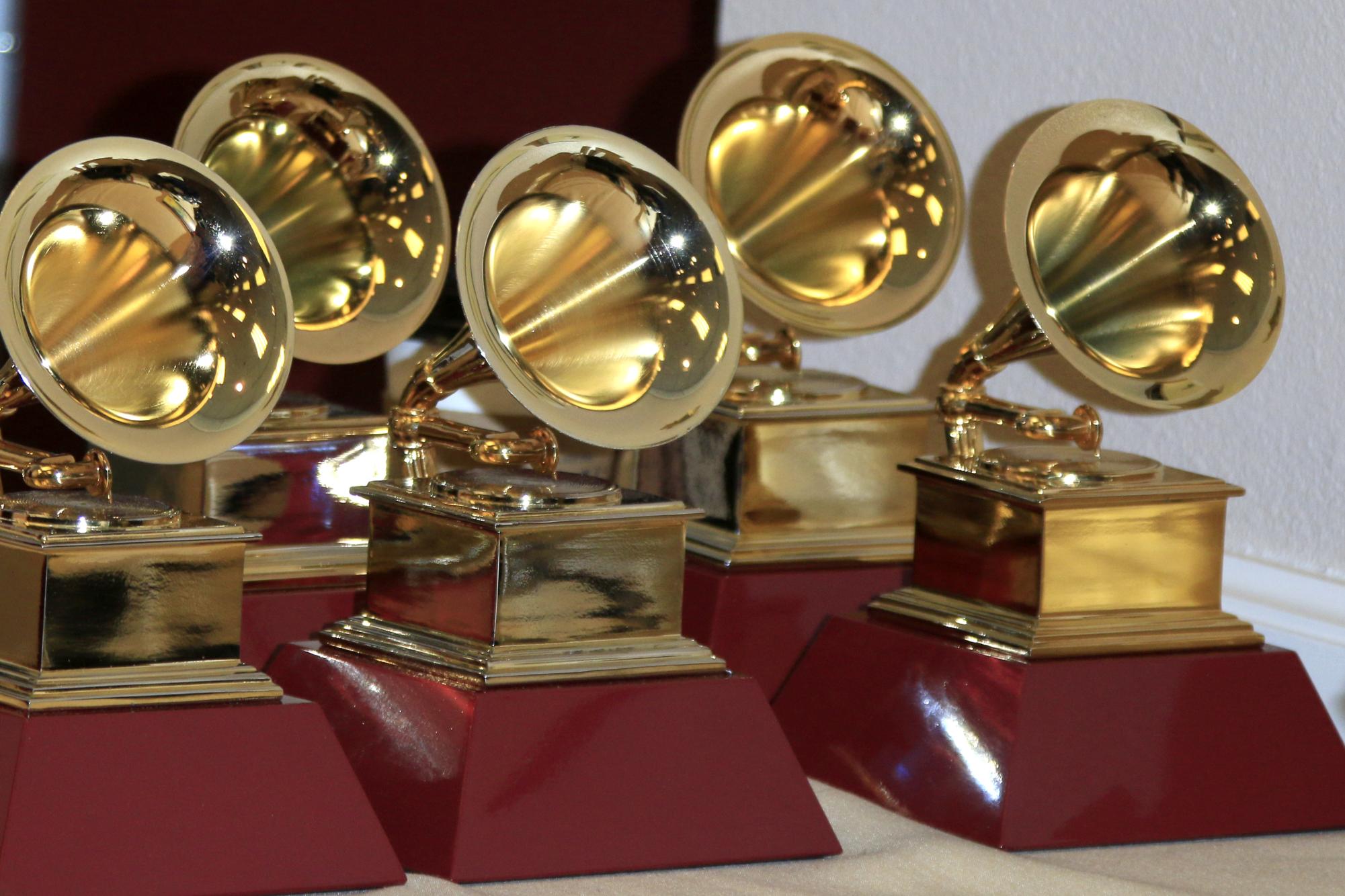  Grammy Award Statues await their recipients at the 16th Latin GRAMMY Awards at the MGM Grand Garden Arena on November 19, 2015, in Las Vegas, NV.